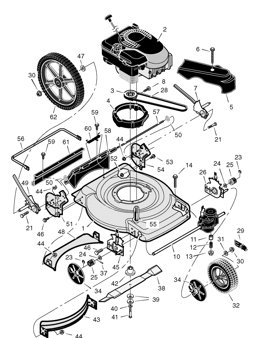 Mulcher Models W/14" Rear Wheels Diagram and Parts List for 228511X8F 2004 Briggs and Stratton Lawn Mower
